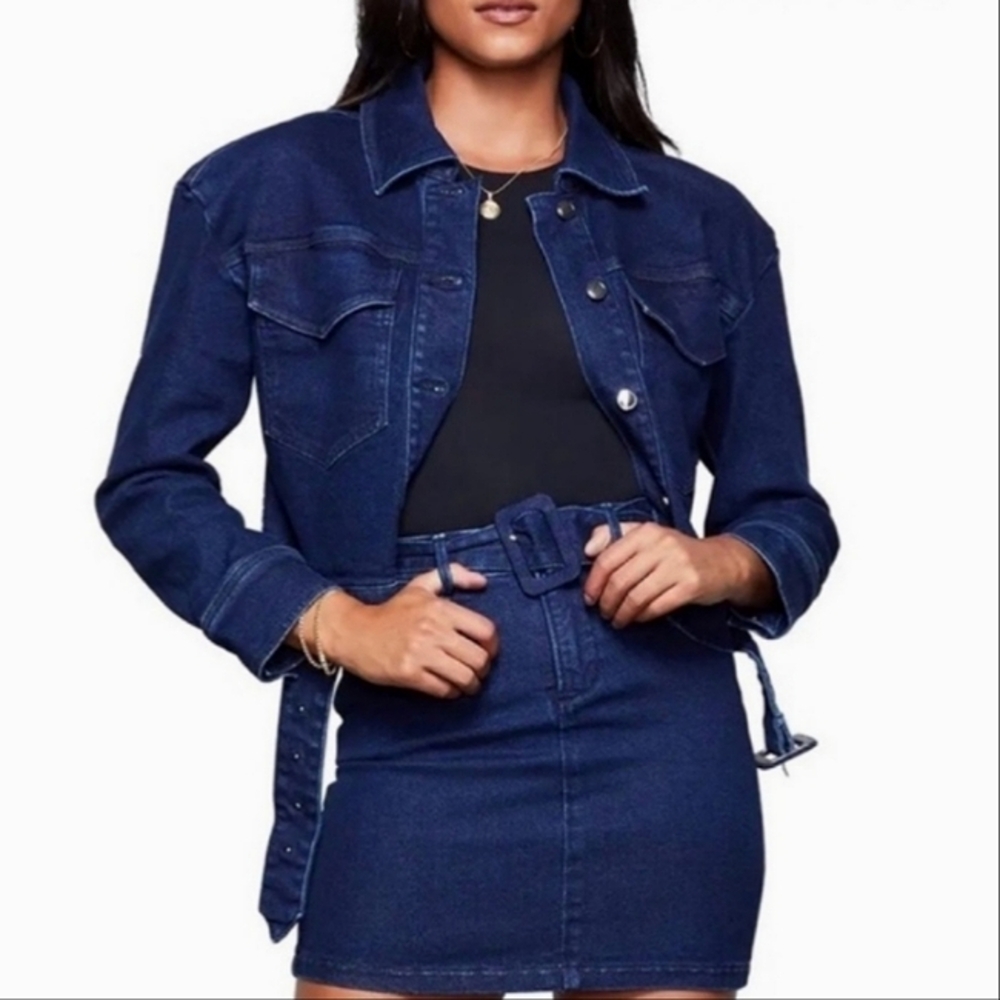Good American The 70s Icon Cropped Denim Moto Jacket Sz 4 / XL NWT